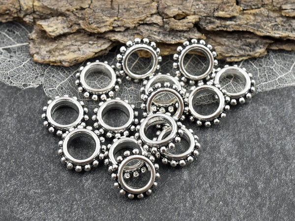 *50* 13mm Antique Silver Large Hole Gear Rondelle Beads Czech Glass Beads by GR8BEADS - The Bead Obsession